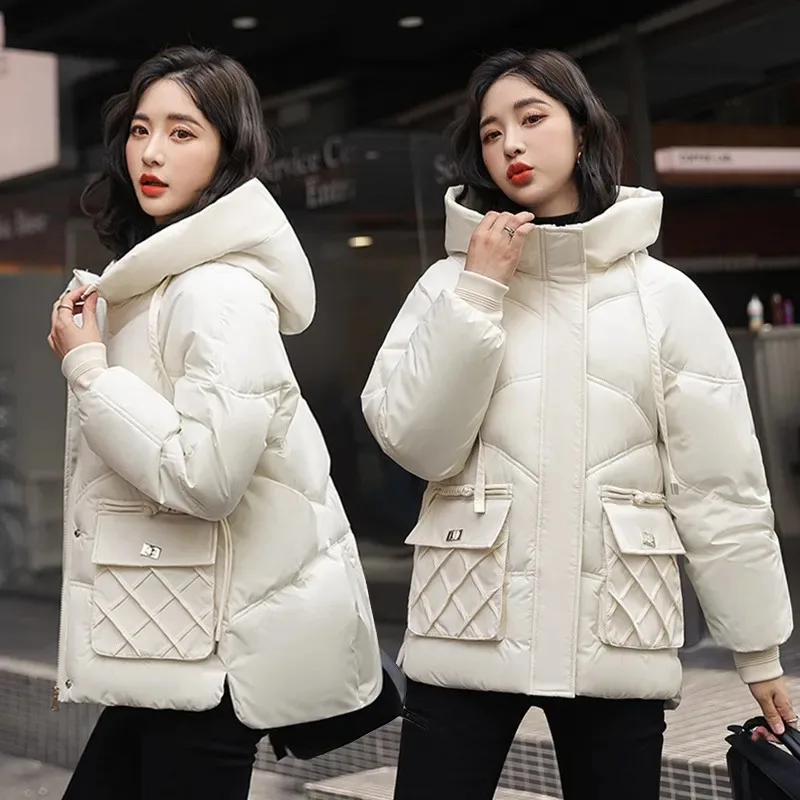 여성용 루즈 후드 다운 패딩 파카, 두껍고 따뜻한 오버코트, 퍼퍼 코트, 방풍, 짧은 스몰 펠로우 아우터, 겨울 재킷, 2023 신상