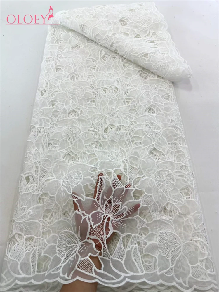 OLOEY Nigerian Hollow Out Water Soluble Fabric Knitted High Quality 5 Yards African Cord Guipure Lace Fabric Wedding Dress For S view 3