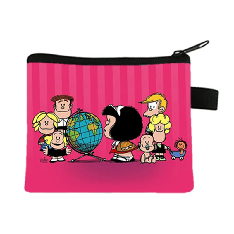 Mafalda Anime Cartoon Comic Canvas Coin Purse, pequeno saco chave, titular do cartão, cartão de armazenamento