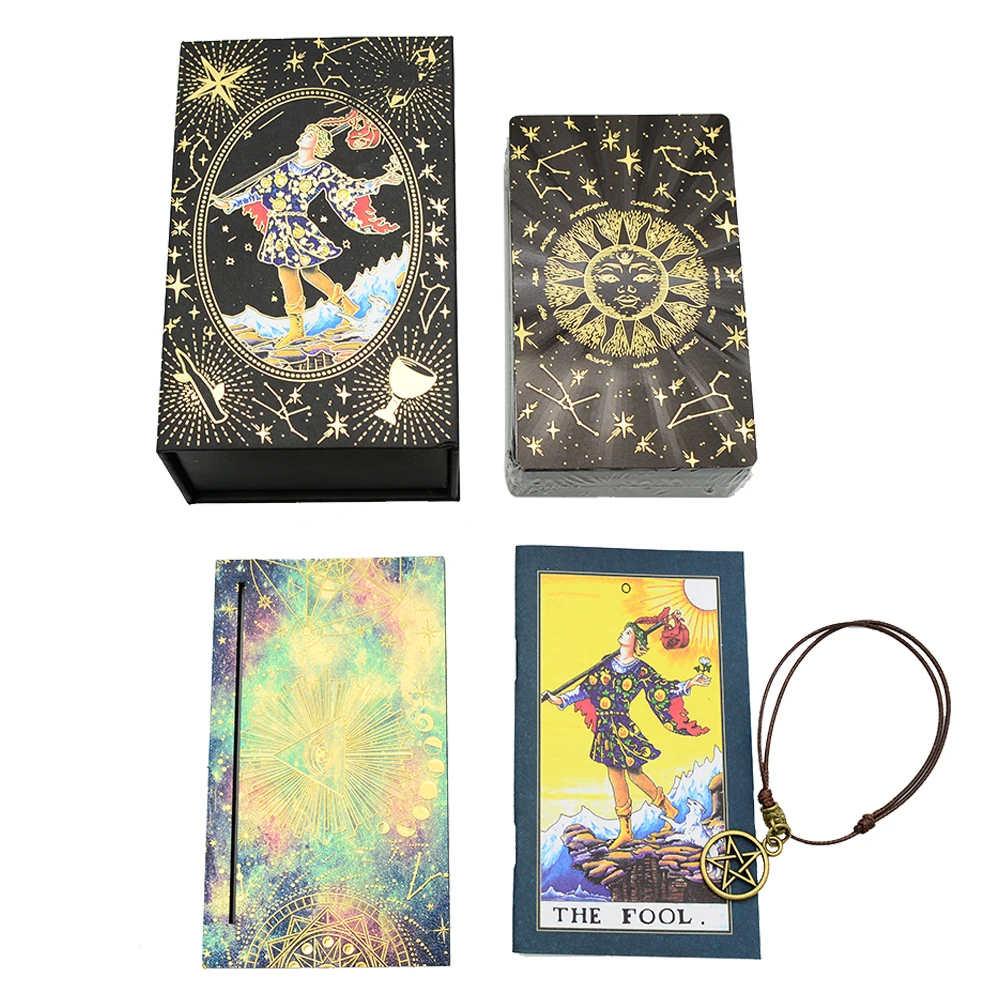 New Black Gold Sun 7X12cm Gold Foil Tarot English Card Waterproof Game Poker Diving Girl Emotional Interactive Chessboard Game