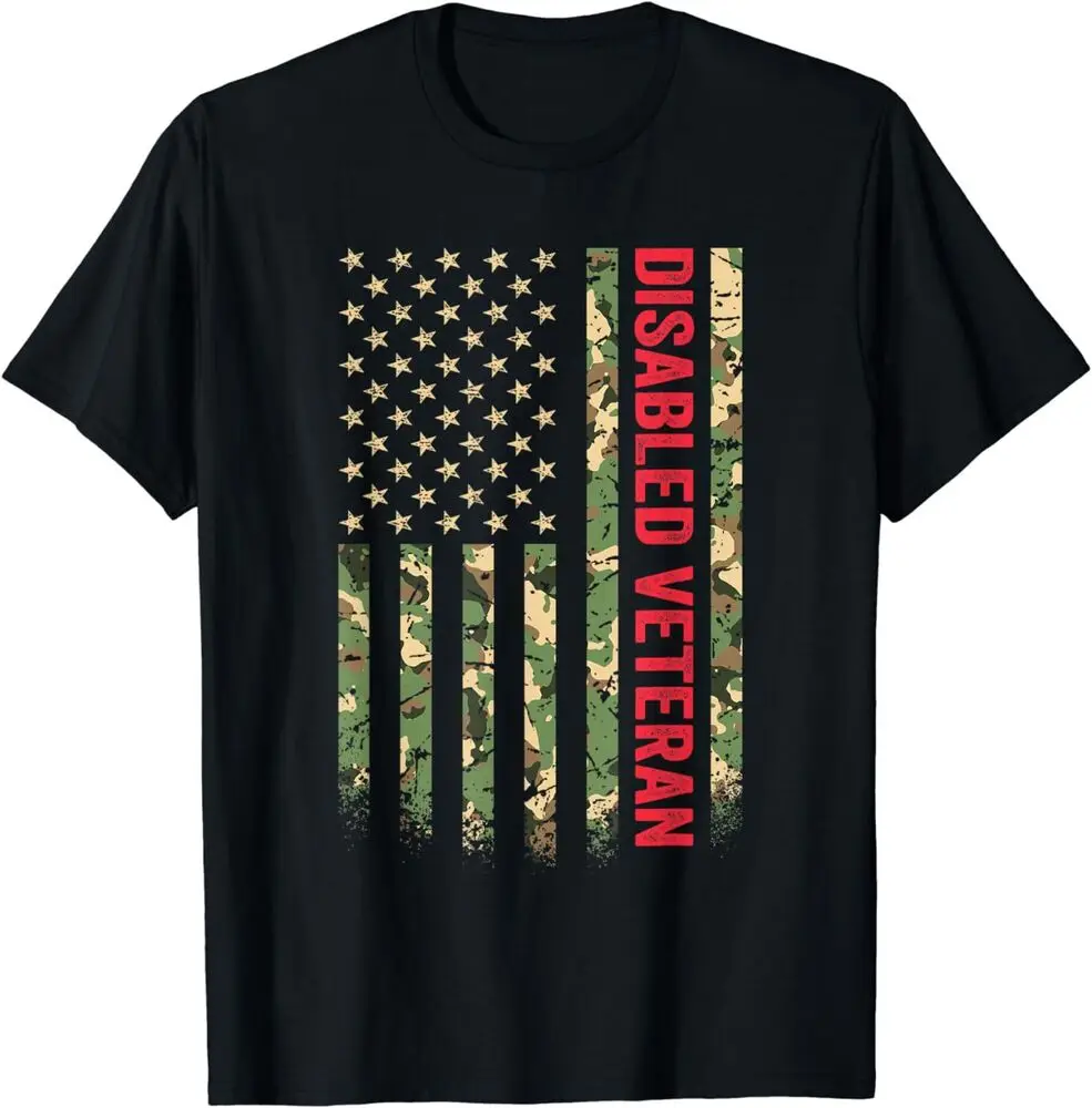 Disabled Veteran American Flag Camouflage Gift Idea T-Shirt  High Quality 100%Cotton Short Sleeve