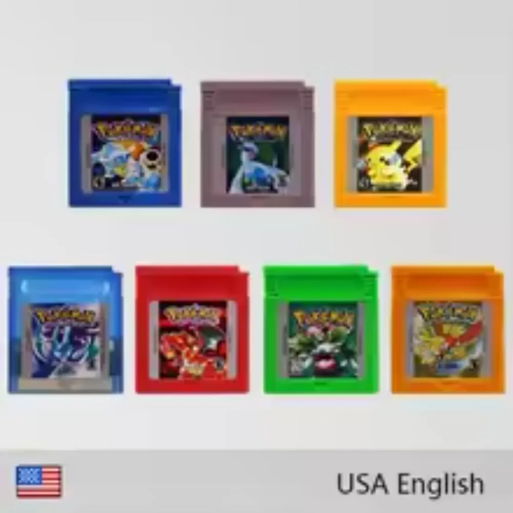 English POKEMON USA GBC Game Cartridge 16 Bit Video Game Console Card Blue Crystal Golden Green Red Silver Yellow