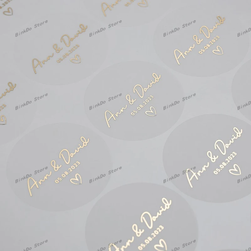 100pcs/Lot Custom Gold Foil Stickers Wedding Favor Stickers Gold Foil Custom Stickers Custom Gold Foiled Clear Stickers