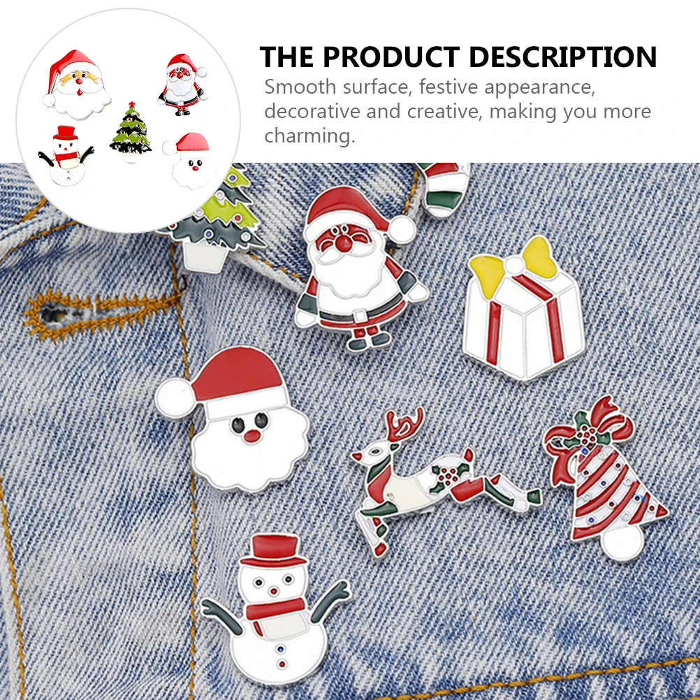 

5 Pcs Christmas Brooch Tree Xmas Series Breast Pin Decorative Cartoon Lovely Lapel Alloy Style