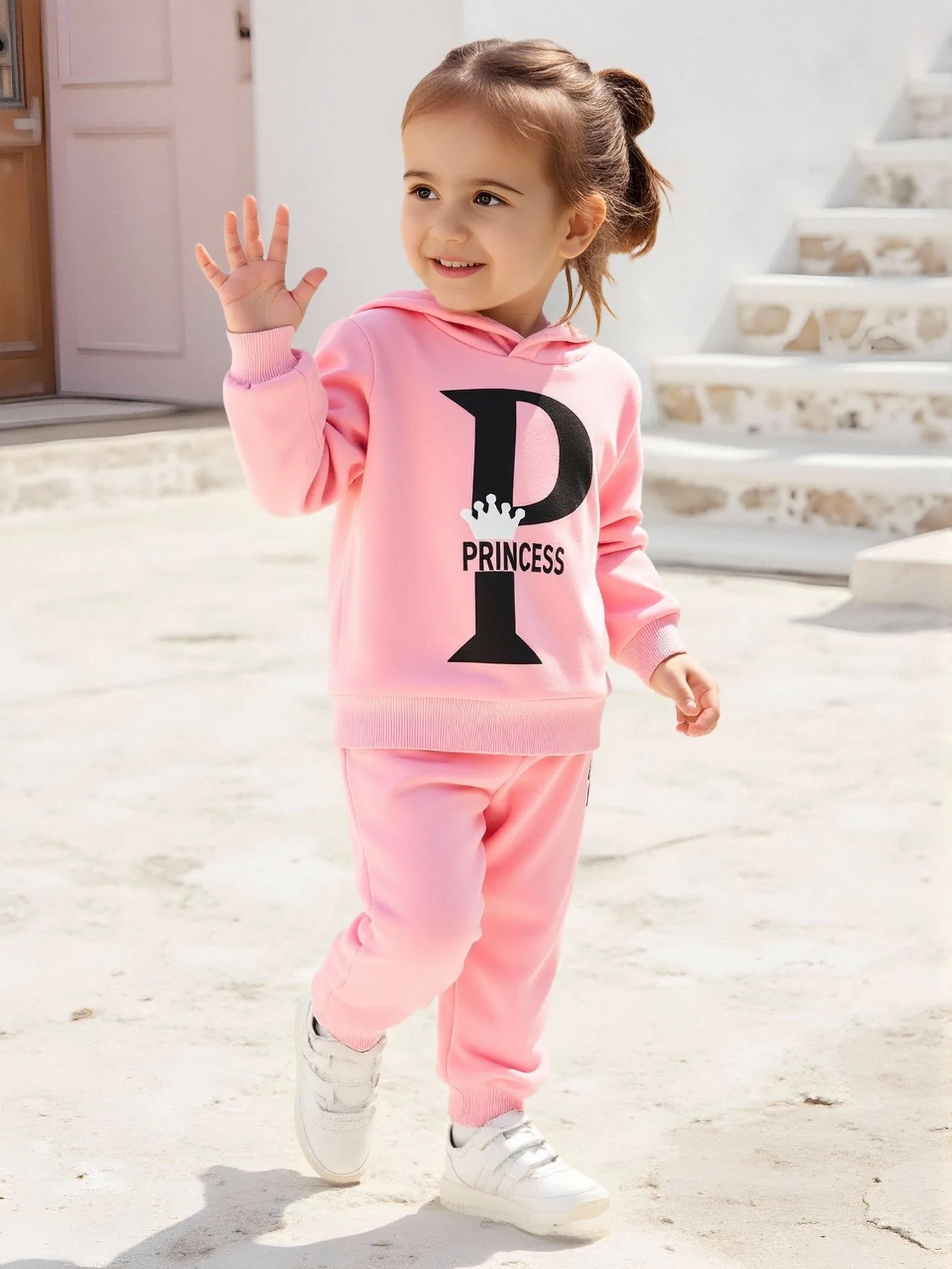 2-teiliges Set aus lässigem Sport-Kapuzenpullover und Hosen mit englischem Buchstabendruck, langärmeligem Kapuzenpullover und Hose für Babys, Mädchen, Herbst und Winter