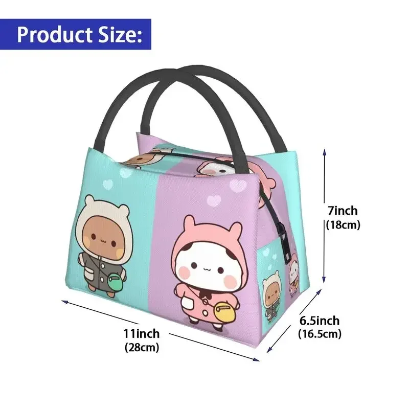 Dudu Bubu Mochi Peach Cat Funny Insulated Lunch Bags Women Resuable Panda Bear Hug Cooler Thermal Bento Box Office Picnic Travel