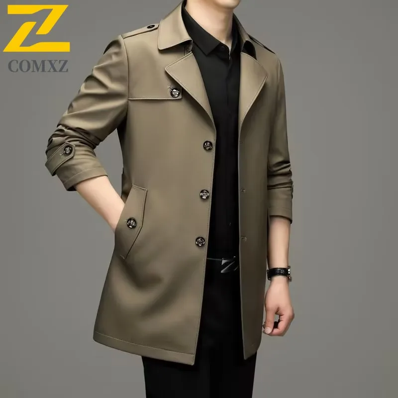 

Men Jackets 2025 Autumn New Premium Business Casual Trench Coat Trendy Turndown Collar Medium And Long Styles Breathable Coat