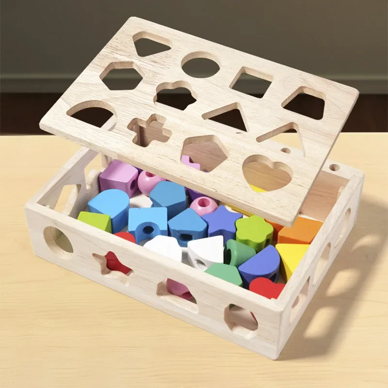 Giocattoli in legno Scatola da gioco puzzle abbinata a forma di colore Giocattoli educativi per la cognizione dei colori con perline colorate Regalo per bambini