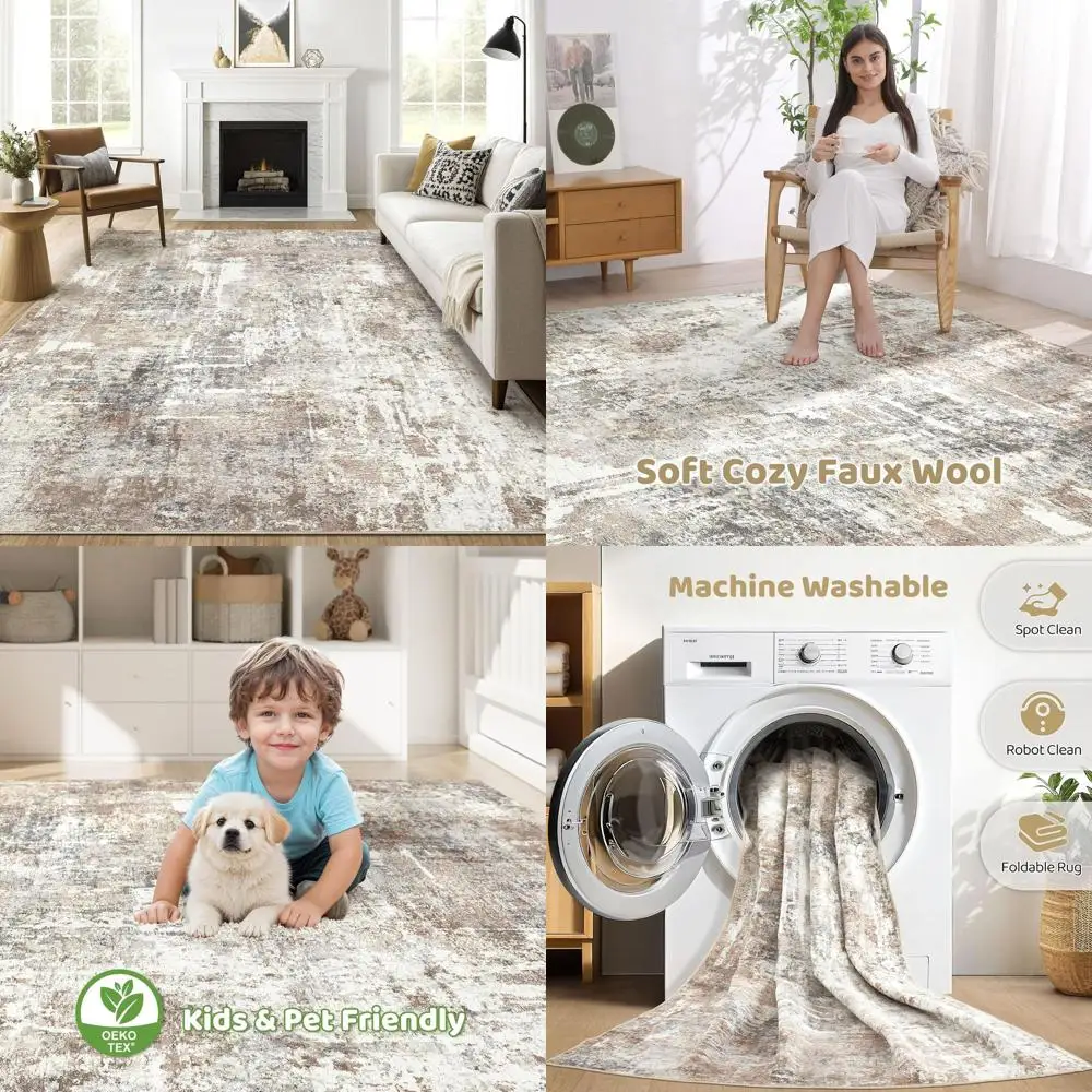 

10x12 Area Rug Living Room: Washable Large Abstract Modern Soft Rugs Stain Resistant Indoor Floor Non Slip Accent Carpet for Bed