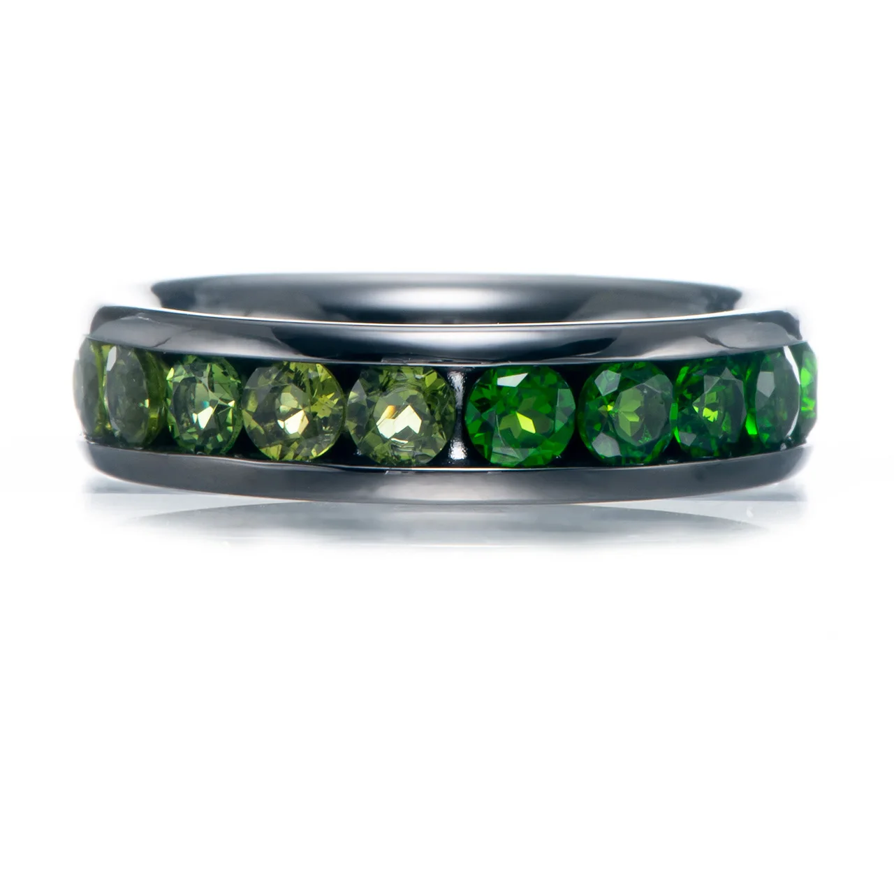 GESIDE Green tourmaline,Chrome diopside,Peridot Black-Rhodium Over Sterling Silver Ring - Image 2