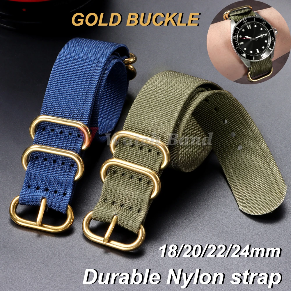 Gold Buckle Nylon Strap 18/20/22/24mm for Tudor for Omega Watch Band Military Sport Strap Durable Canvas Fabric Band for Seiko