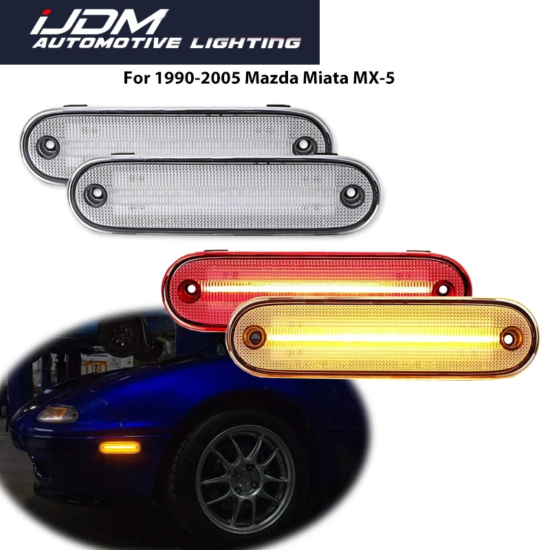 White Amber Red LED Bumper Side Marker Turn Signal Lights Driving Lights For 1990-1997 Mazda Miata & For 1999-2005 Mazda MX-5