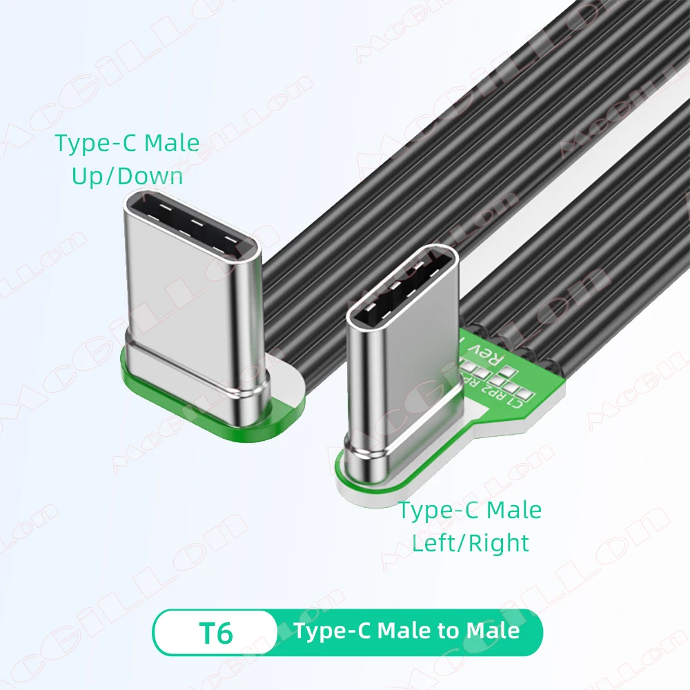 Flexibles, flaches Silikon-Typ-C-auf-USB-C-Kabel links/rechts nach oben/unten abgewinkelt für Kameratelefone, 60 W, schnelles Laden, 480 Mbit/s Datenübertragung
