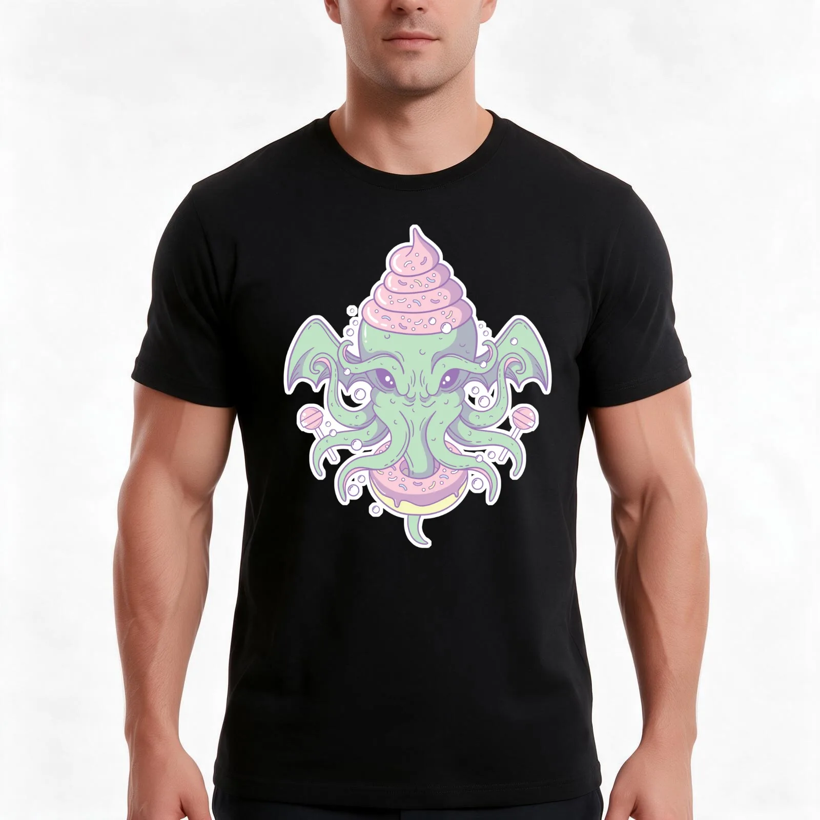 Candy Cthulhu T-Shirt Summer Casual Cotton Tee Oversized Streetwear Tops Vintage Graphic Print Loose Fit Short Sleeve