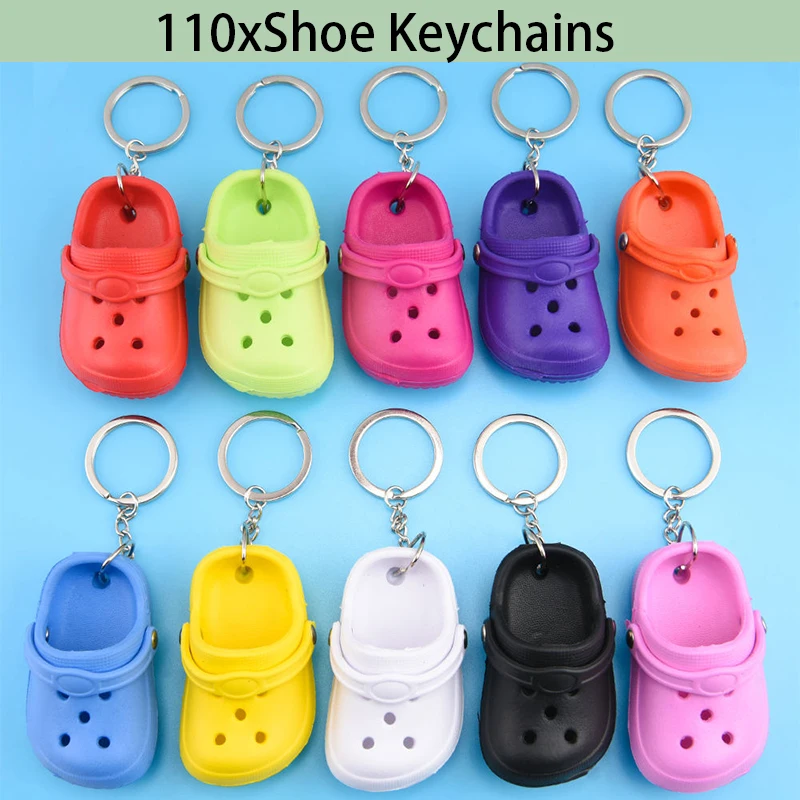 110Pcs 3D Plastic Foam Eva Small Mini Shoe Keychain Cute Charms Pendant Hole Shoes Decor Beach Fashionable Decorative Keychains