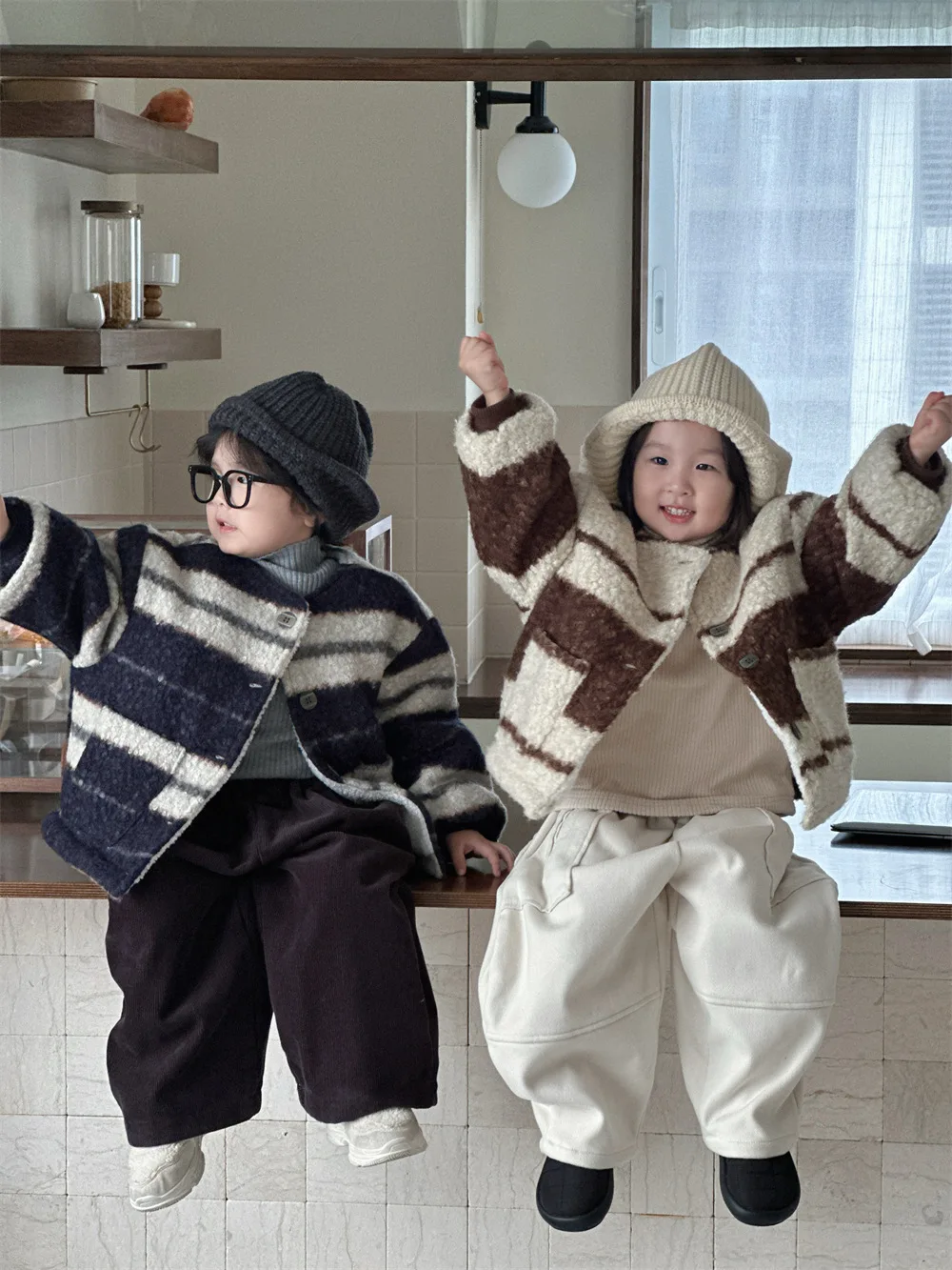 Children's Wear Retro College Style Jacket Class A Lamb Circle Velvet Winter Thickened Warm Fur