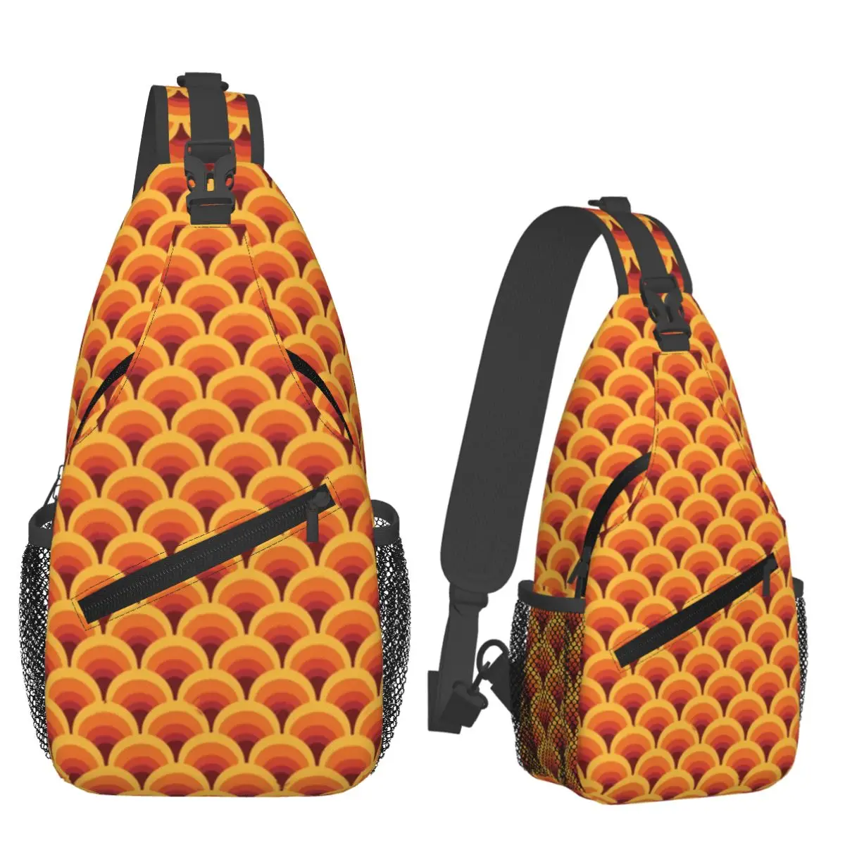 Orange Wave Gradient Retro Chest Bag Men Sling Crossbody Backpack Chest Bag Traveling Hiking Daypack Shoulder Bag