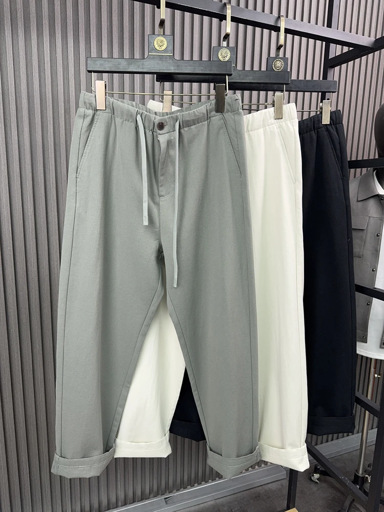 

Мужские дышащие льняные повседневные брюки, весенние модные однотонные широкие брюки прямого кроя свободного покроя, повседневная одежда, прямые брюки-трубы