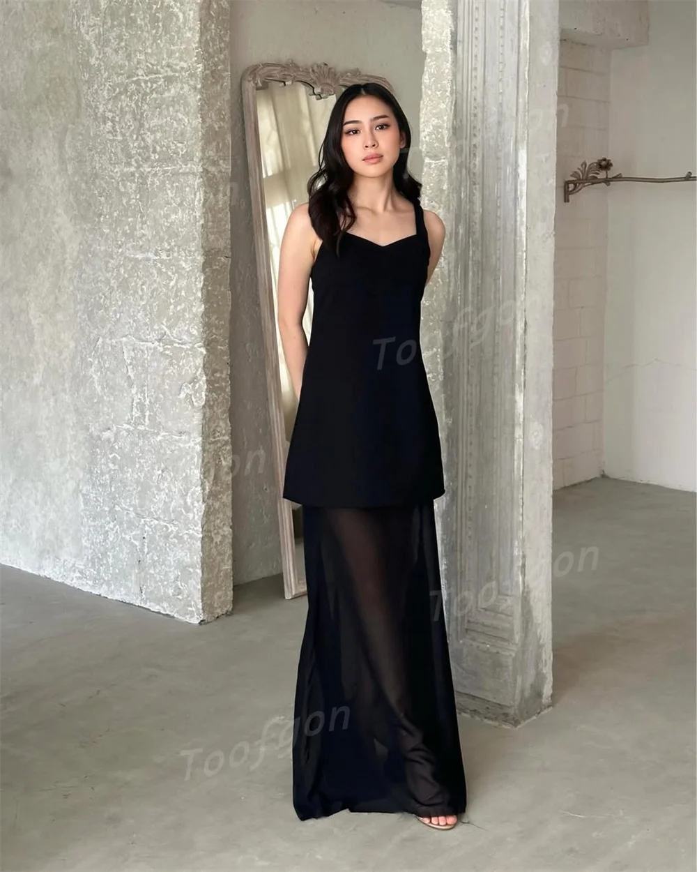 Toofan Schatz-Abschlussballkleid in Schwarz, Satin, Chiffon, breite Träger, formelles Abendkleid, maßgeschneidertes Hochzeits-Party-Tanzkleid für Mädchen