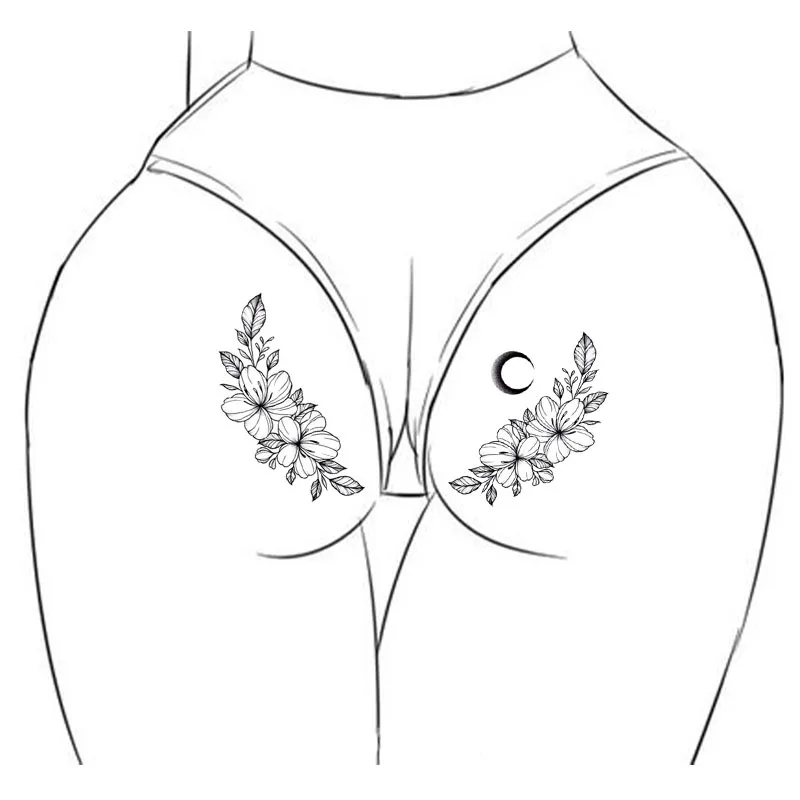 Realistic tattoo-colored tree branch and flower pattern temporary stickers, sexy buttocks and anus waterproof stickers