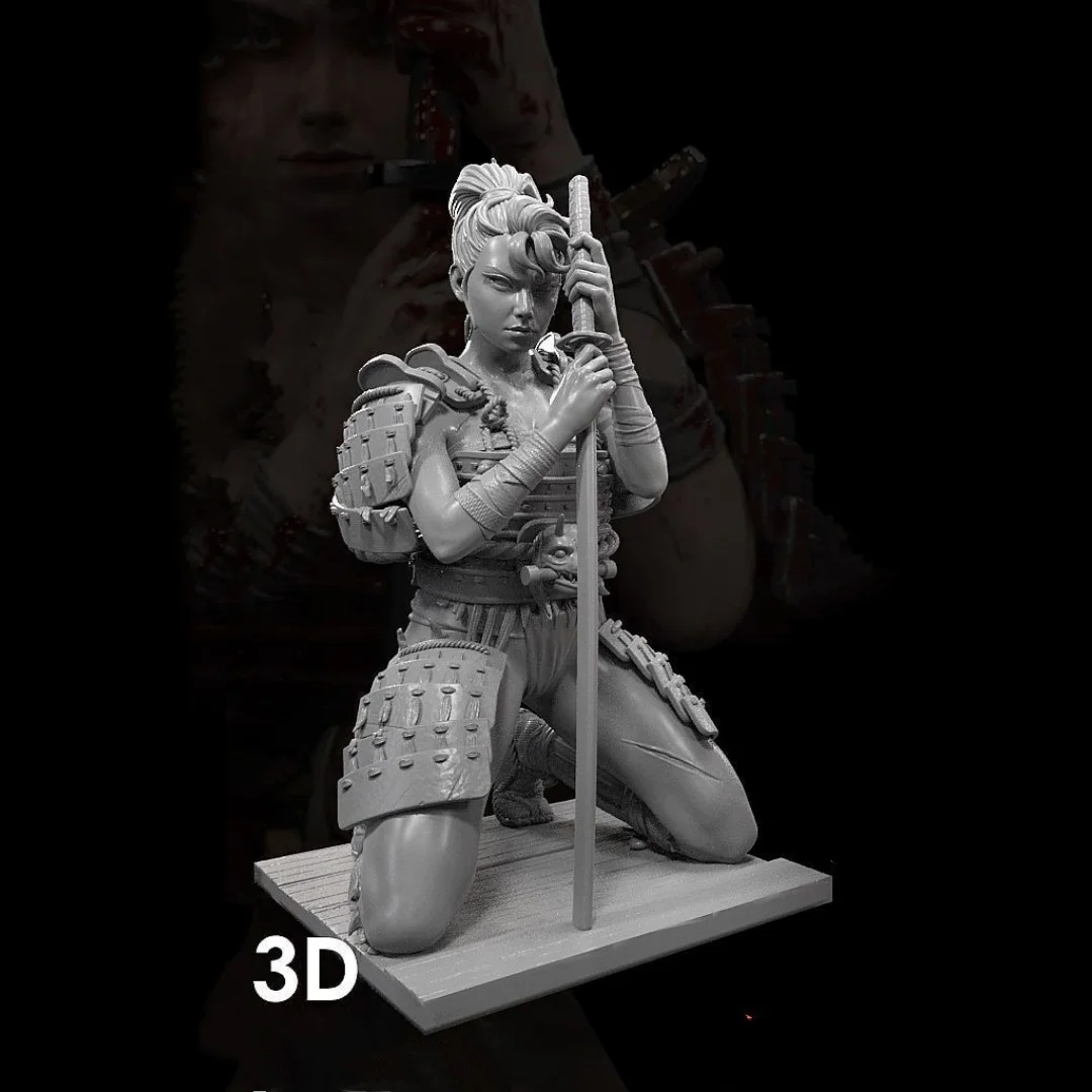 Resin Model Figure, 1/24 Scale Wounded Female Warrior, GK, Unassembled and Unpainted Kit, 3D DIY Toy