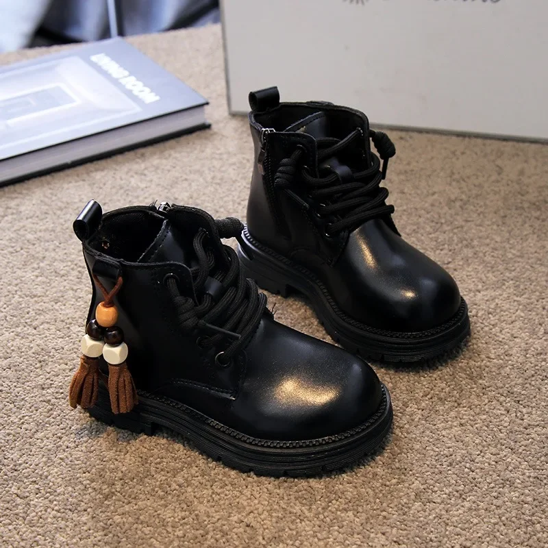 

Children Leather Boots Round Toes Non-slip Kids Short Boots Korean Style Soft Bottom 2026 Brand New Girls Princess Boots Sweet