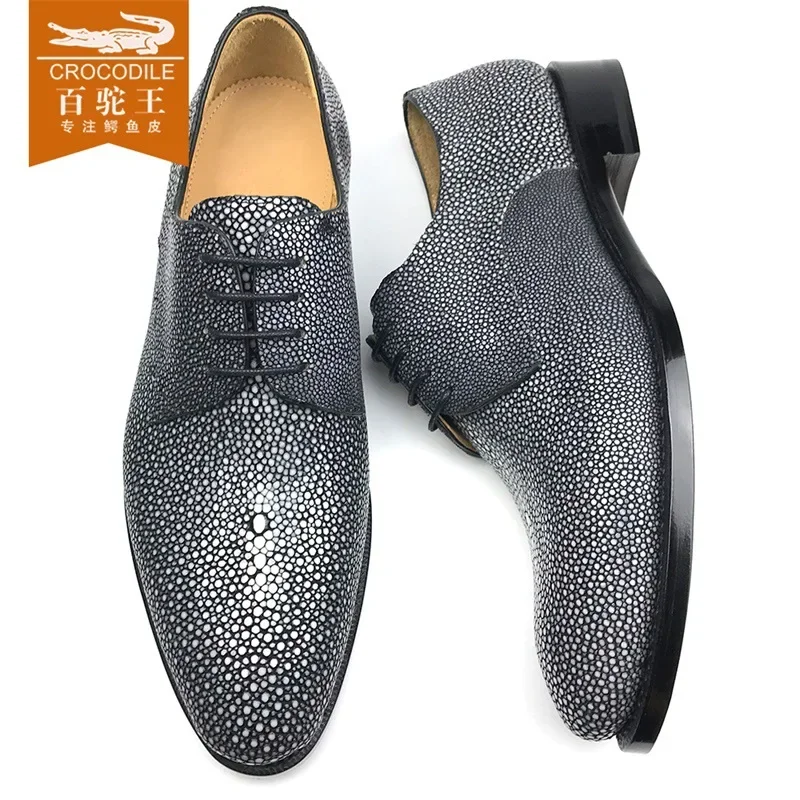 chue  new  Deep sea  Pearl fish skin  Men's shoes  Leather soles  manual  fashion  trend  Men's shoes  manufacturer men shoes