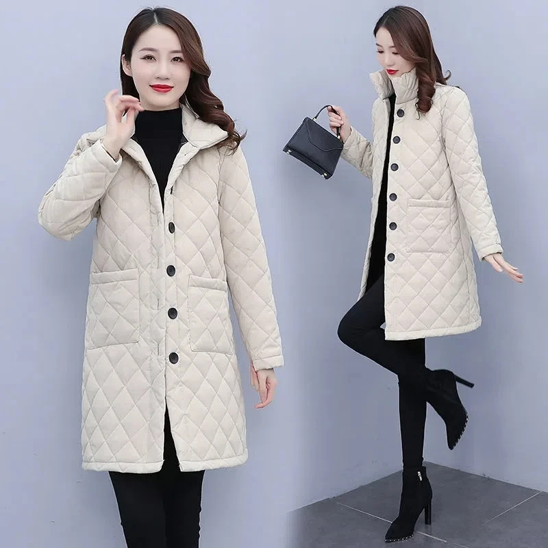 Down Cotton Coat Womens 2022 New Autumn Winter Large Size Lightweight Long Padded Jacket Women Fashion Slim Versatile Parkas