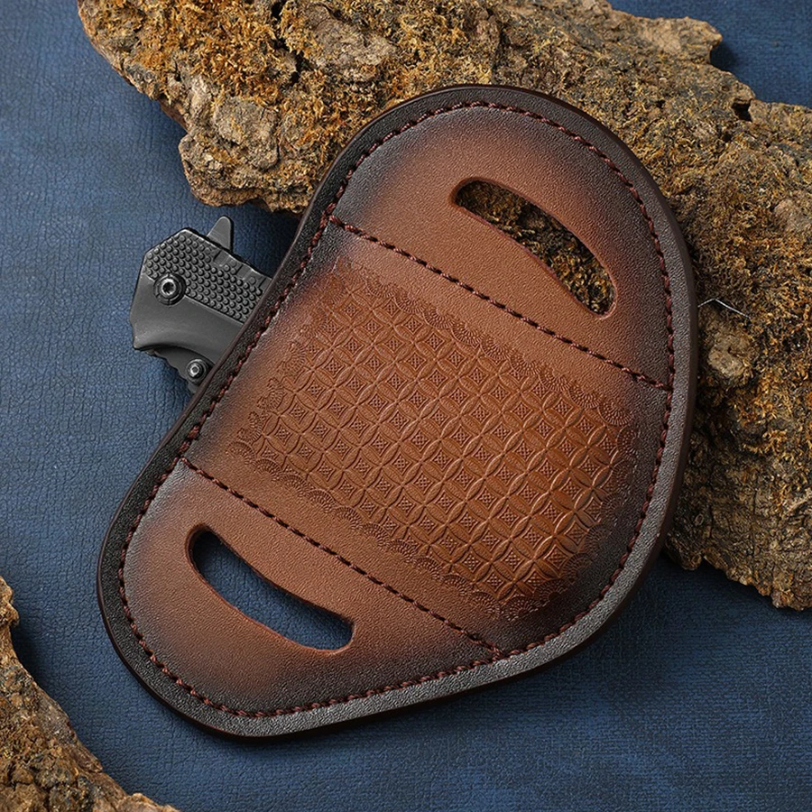 Carved leather holster top layer cowhide folding knife holster for EDC knife holster outdoor knife library