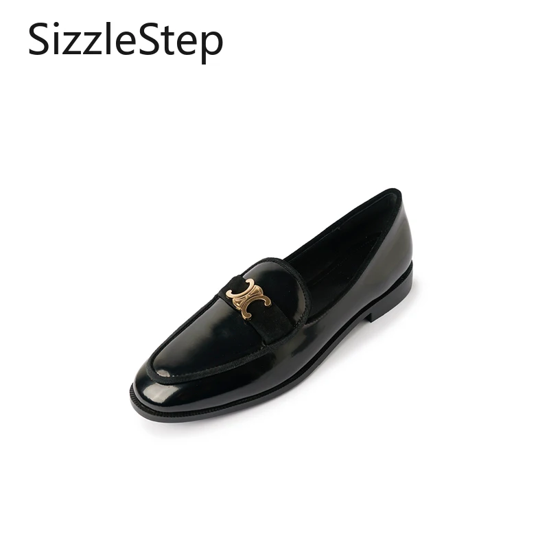 

Stylish Matte Leather Slip-on Loafers for Women with Simple Metal Embellishments and Comfortable Low Heels.