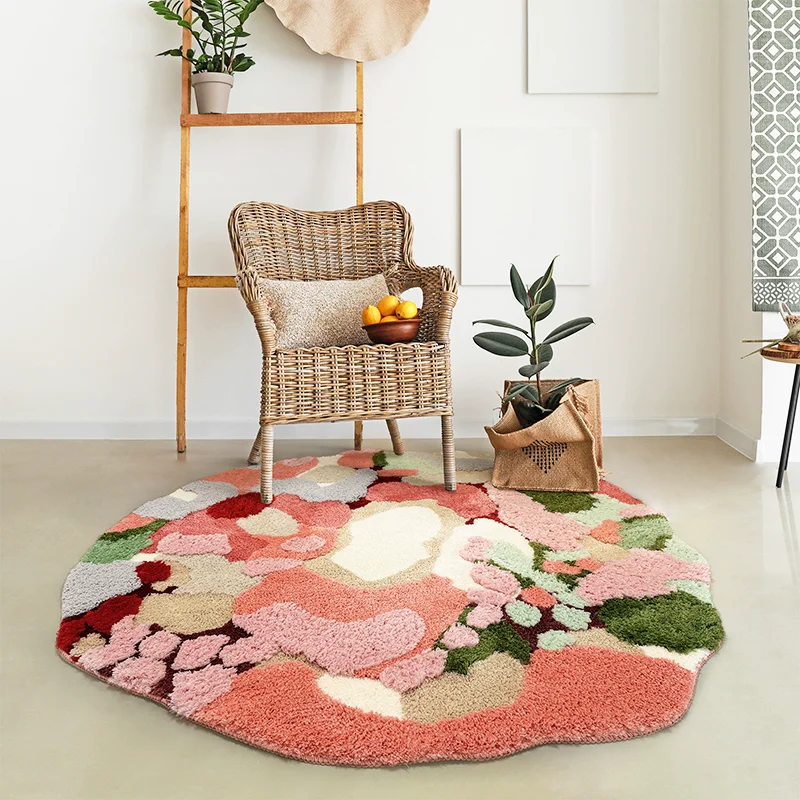 Pink Pastoral Moss Round Carpet For Bedroom Home Sofa Coffee Table Floor Mat Soft Kids Room Bedroom Rug Computer Chair Area Rugs