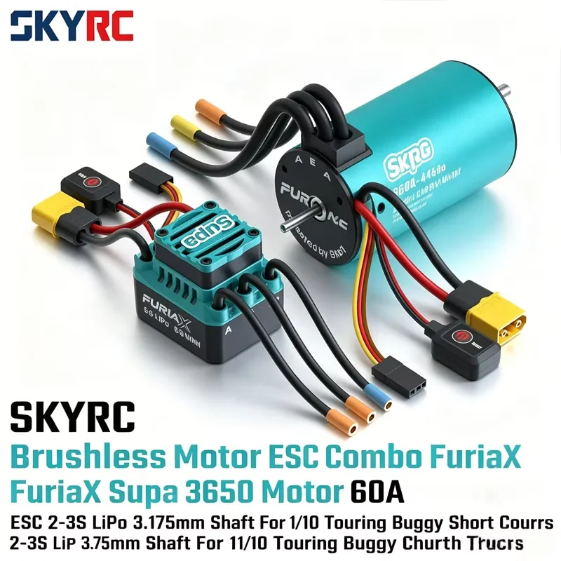 SKYRC FuriaX Supa 3650 Brushless Motor ESC Combo 60A 2-3S LiPo Compatible 3.175mm Shaft for 1/10 Scale Touring Buggy Short Cours