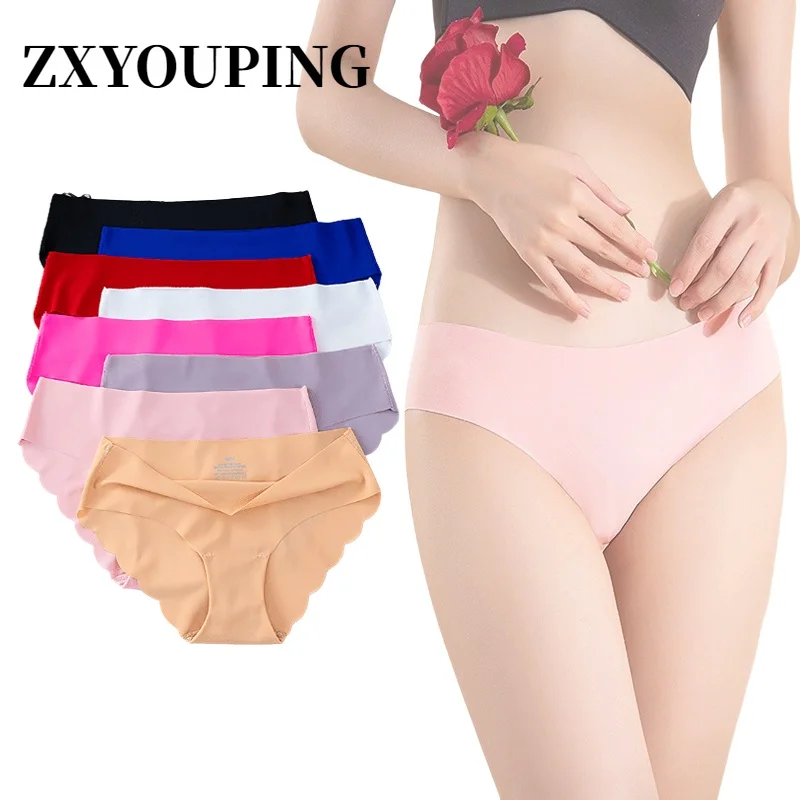 

Women's Underwear S-XXL Solid Color Briefs Low Rise Panties Plus Size Seamless Ice Silk Panties