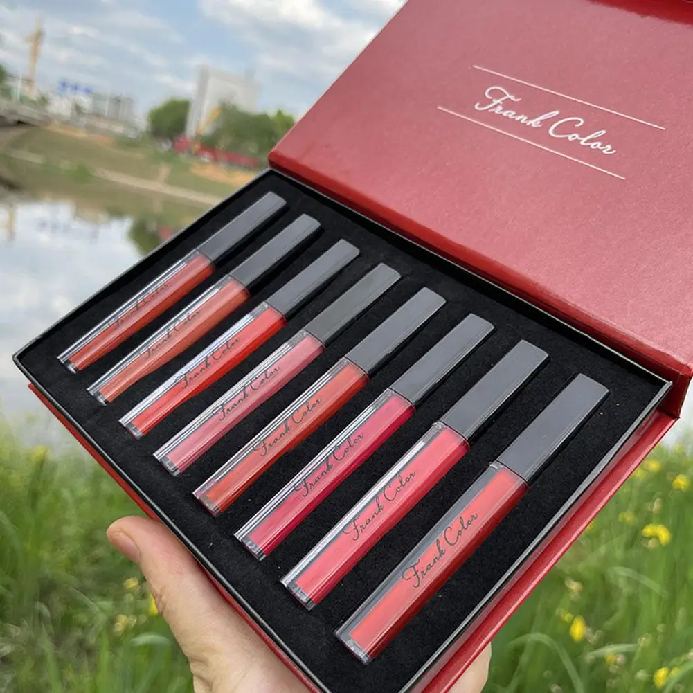 매트 립 글로스 세트 8색 립스틱 부드럽고 지속적인 디스플레이 립 글로스 방수 보습 립스틱 휴일 선물 세트