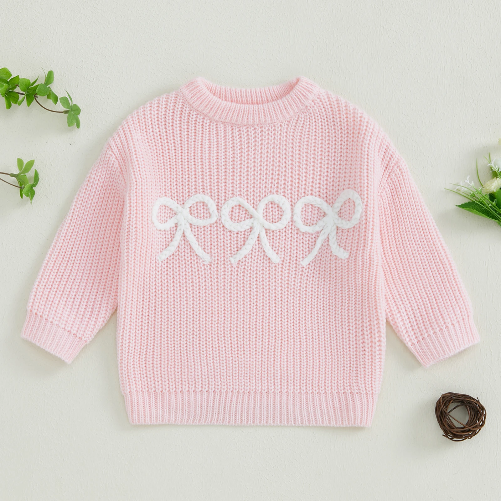 FOCUSNORM 0-7Y 5 Colors Autumn Winter Baby Girls Cute Sweater Bowknot Embroidery Warm Knitted Long Sleeves Pullover Knitwear