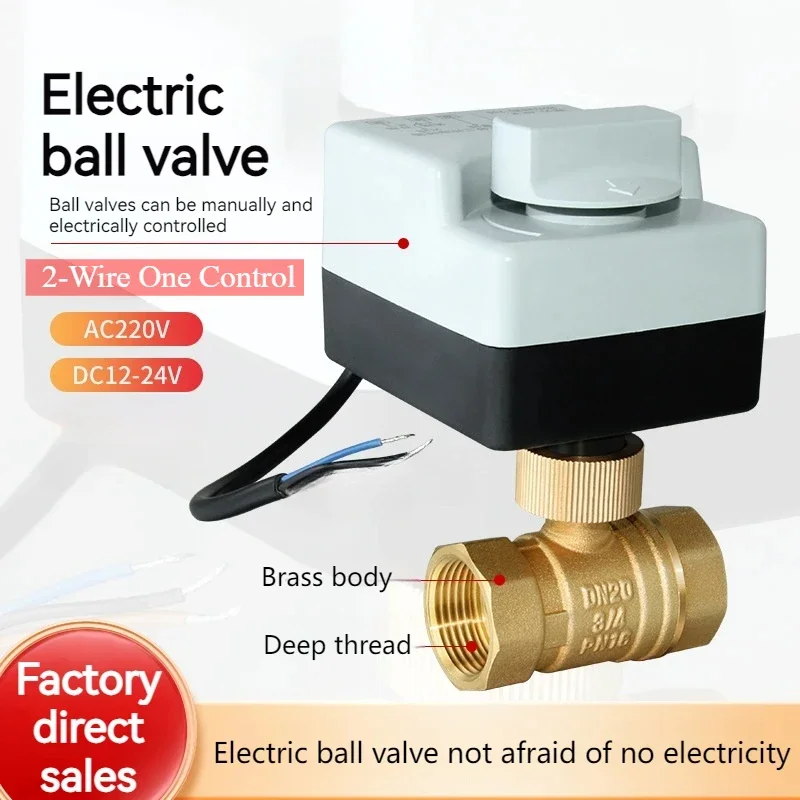 Brass Motorized Ball Valve 2-Wire One Control Electric Actuator DC1214 AC220V 2 Ways DN15 DN20 DN25 DN32 DN40 with Manual Switch