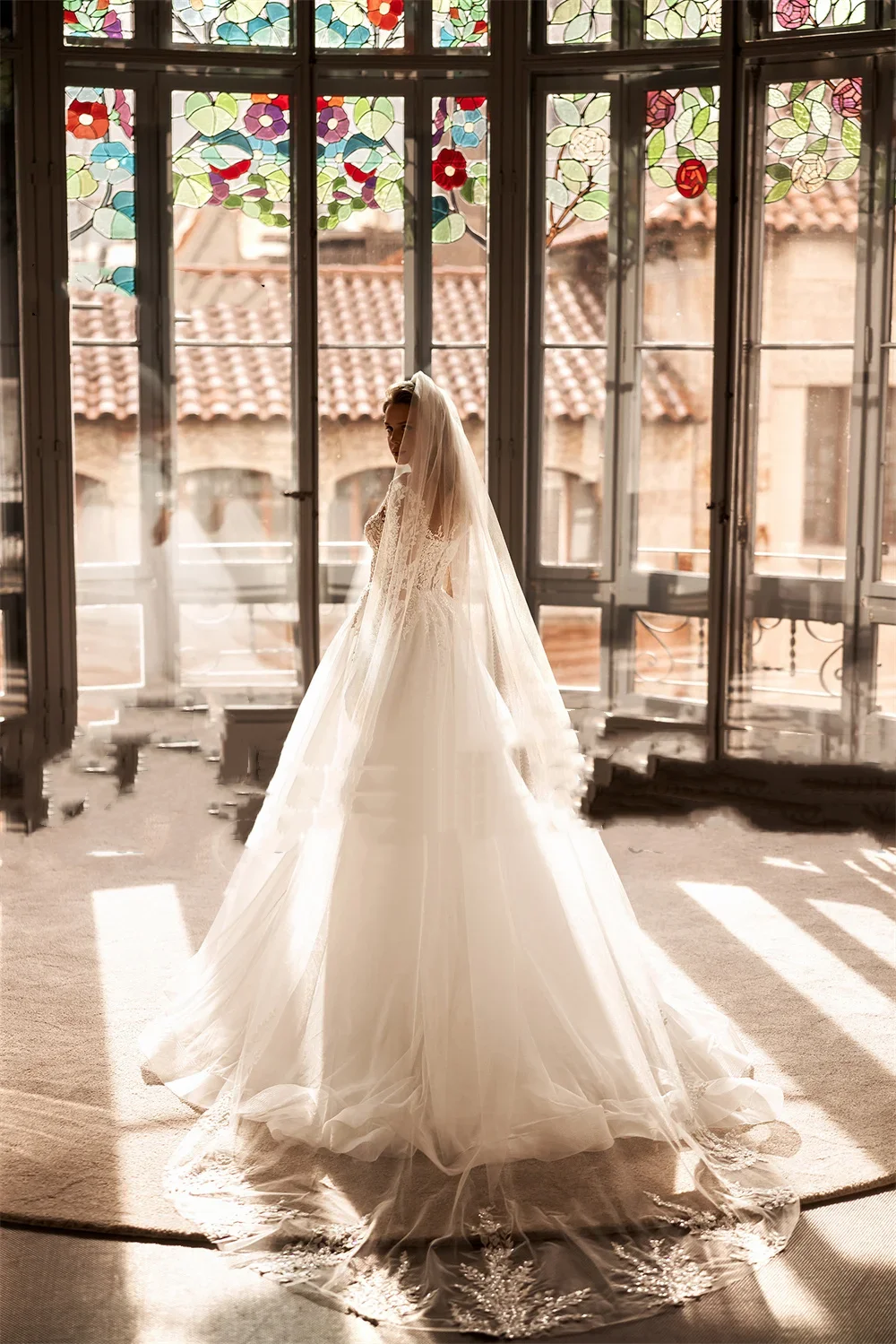 Элегантные свадебные платья с круглым вырезом по индивидуальному заказу, женские аппликации, плиссированные длинные рукава, трапециевидное тюлевое платье De Mariee, Vestidos De Novia