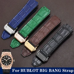 Genuine Leather Watch Band For HUBLOT BIG BANG 25X19mm Waterproof Men Black Green Blue Watch Straps Chain Watch Rubber Bracelet