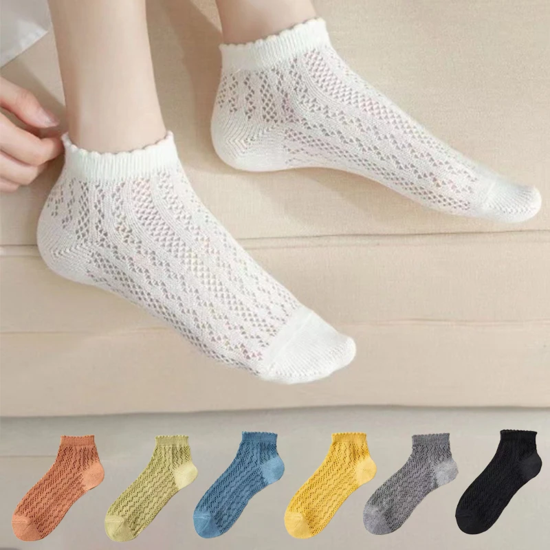 Shallow Mouth Socks For Women Summer Thin Mesh Breathable Solid Color All Match Socks Female Non-Slip Invisible Crew Socks