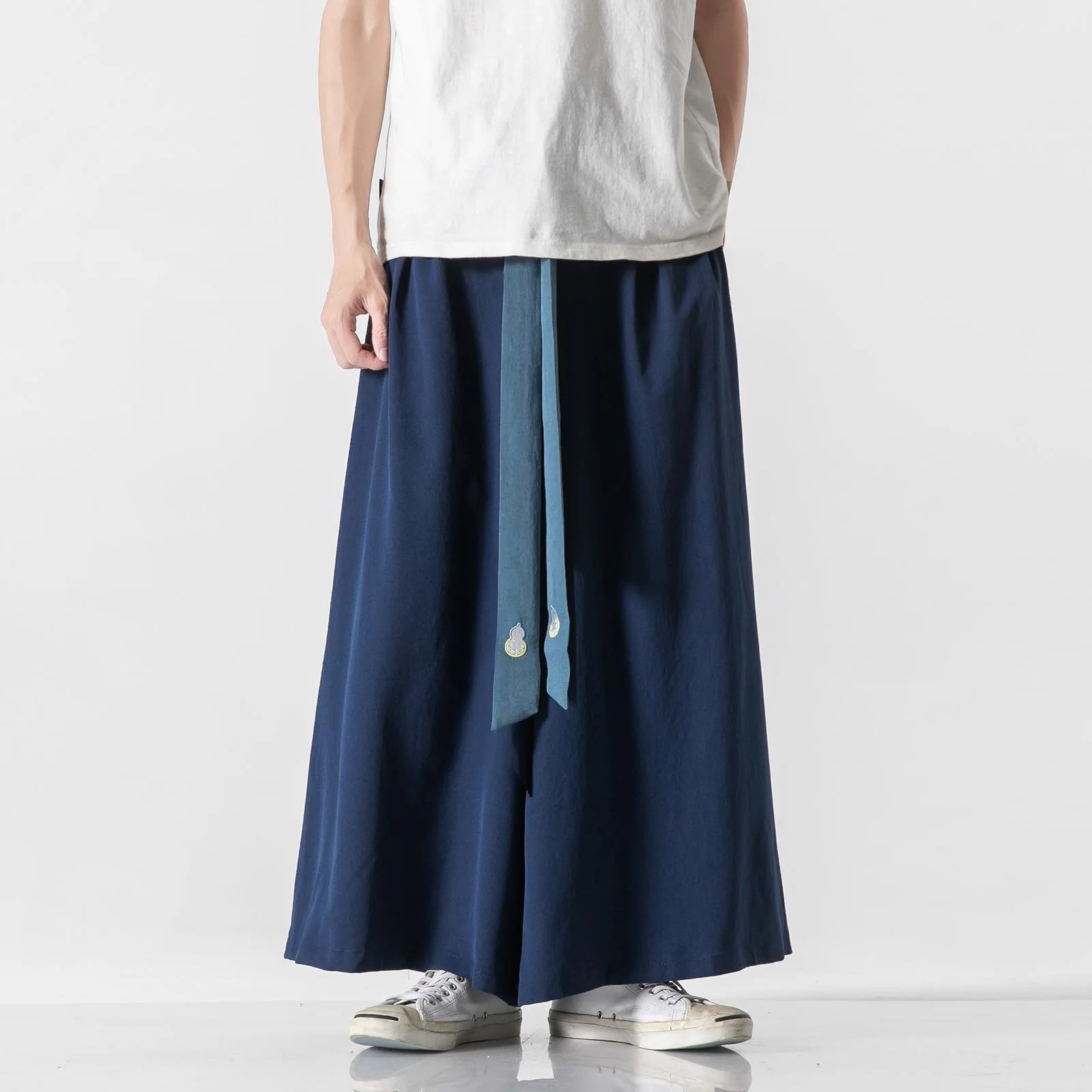 Men Chinese Skirts Pants Male Wide Leg Loose Senior Y2K Ins Chic Summer Trousers Hansdome Trendy Streetwear Casual Long Pantalon