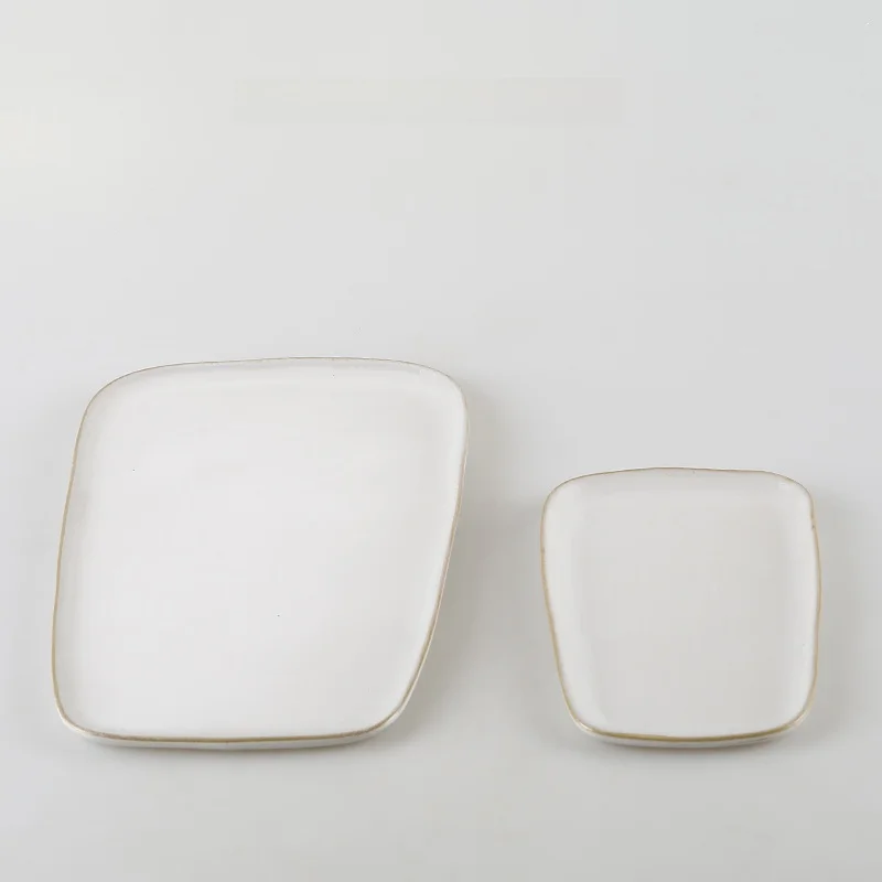 

KULE HOME Ceramic Tray Irregular Creative Bathroom Sink Cup Storage Plate Coarse Ceramics Organizer Plate 8 Inch White Glaze