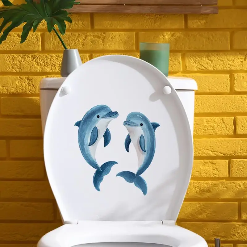 1Pc Bathroom Blue Luminous In The Dark Dolphin Toilet Seat Sticker Creative Self-Adhesive Beautify Home Decor...