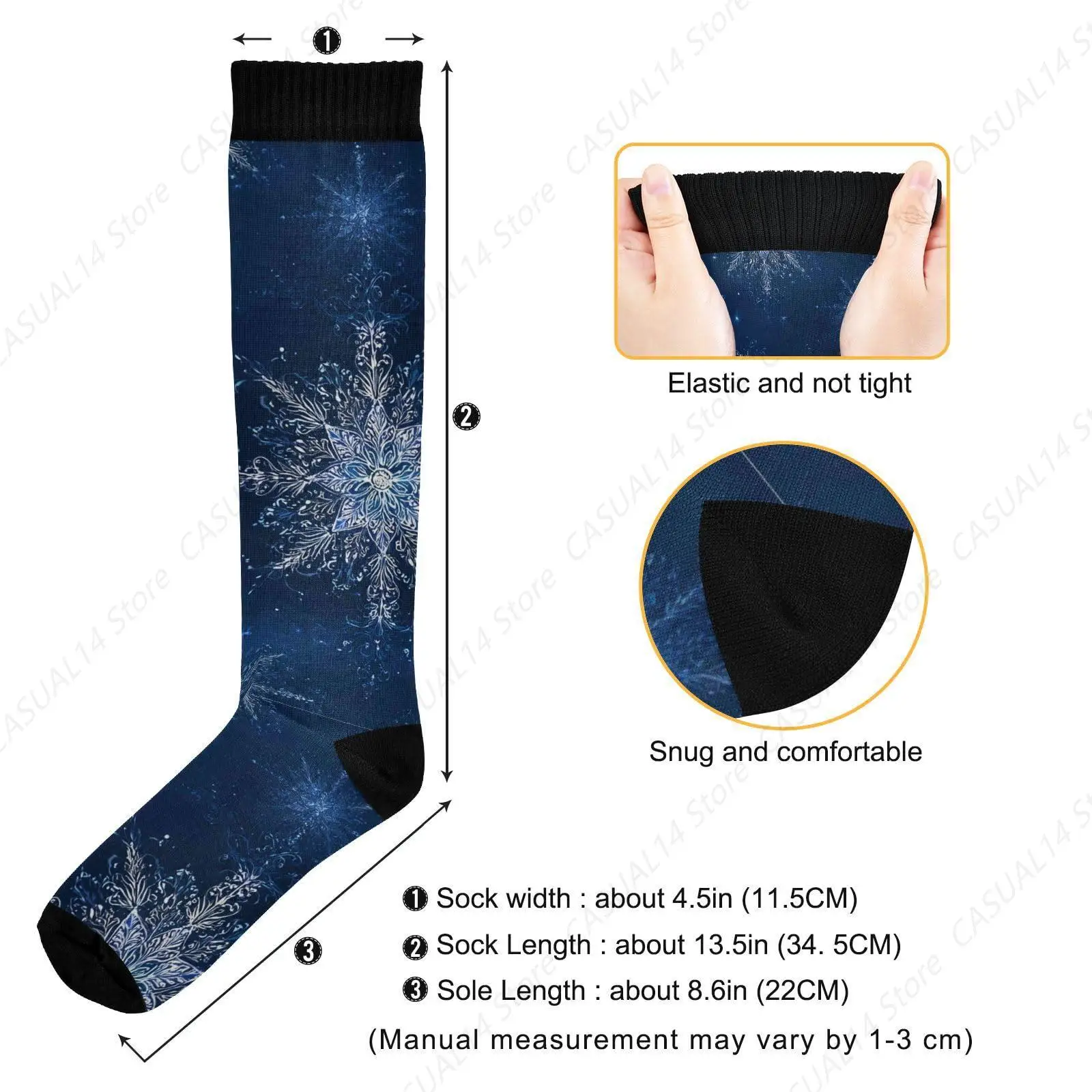 الأزرق الأبيض الثلج عيد الميلاد الشتاء الزهور (20) جوارب ضغط للنساء الرجال تداول طويل الركبة جورب للأطفال الكبار في سن المراهقة