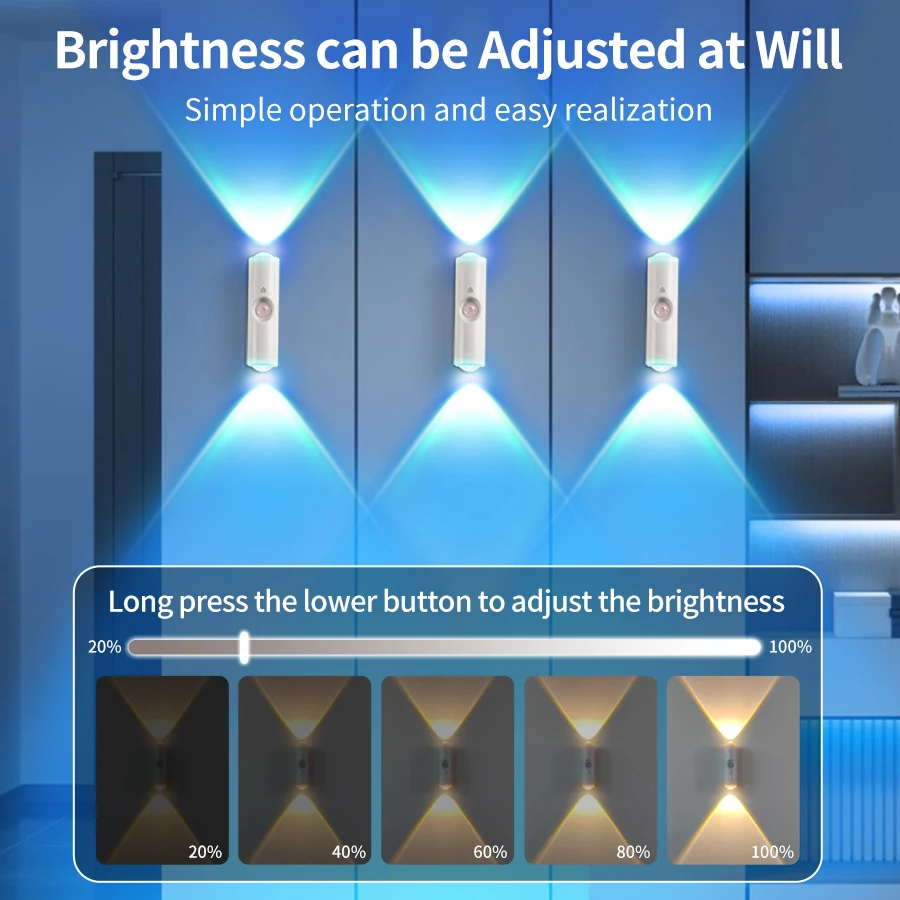 RGB Gradient Ambient Light Rechargeable LED Night Light Motion Sensor Wall Sunset Lamp Dimmable Magnetic Closet Bedroom Lamps