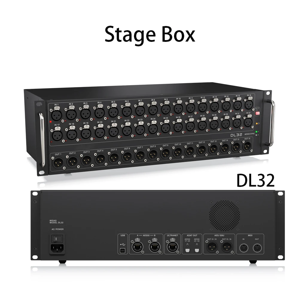 DL32 32 Input, 16 Output Stage Box with 32 Midas Microphone Preamplifiers, ULTRANET And ADAT Interfaces M32 Live digital mixer