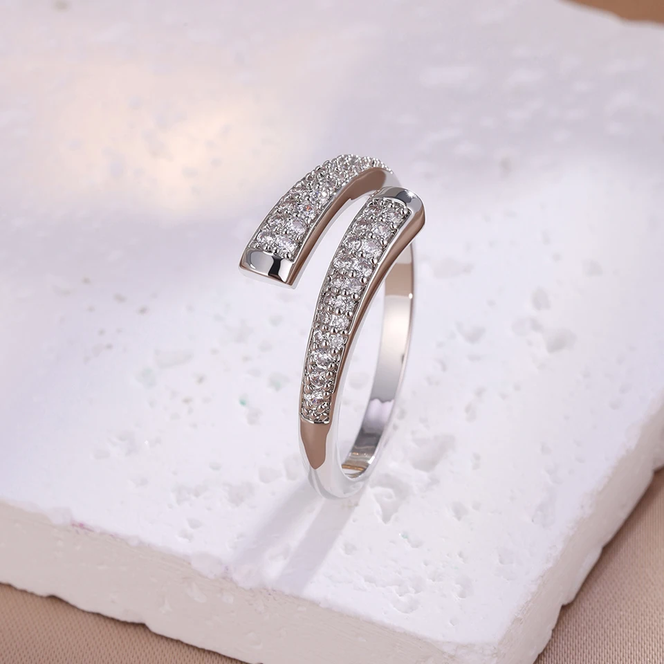 Yupsk Neues luxuriöses, elegantes, silberfarbenes, goldfarbenes Kupfer-Armband-Ring-Set für Frauen, funkelnder, brillanter Zirkon-Schmuckzubehör – Detail 10