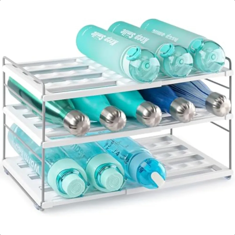 

Water Bottle Organizer Holder for Cabinet 3 Tier Expandable Water Bottle Storage Rack for Tumbler Travel Mug Cup Kitchen Pantry