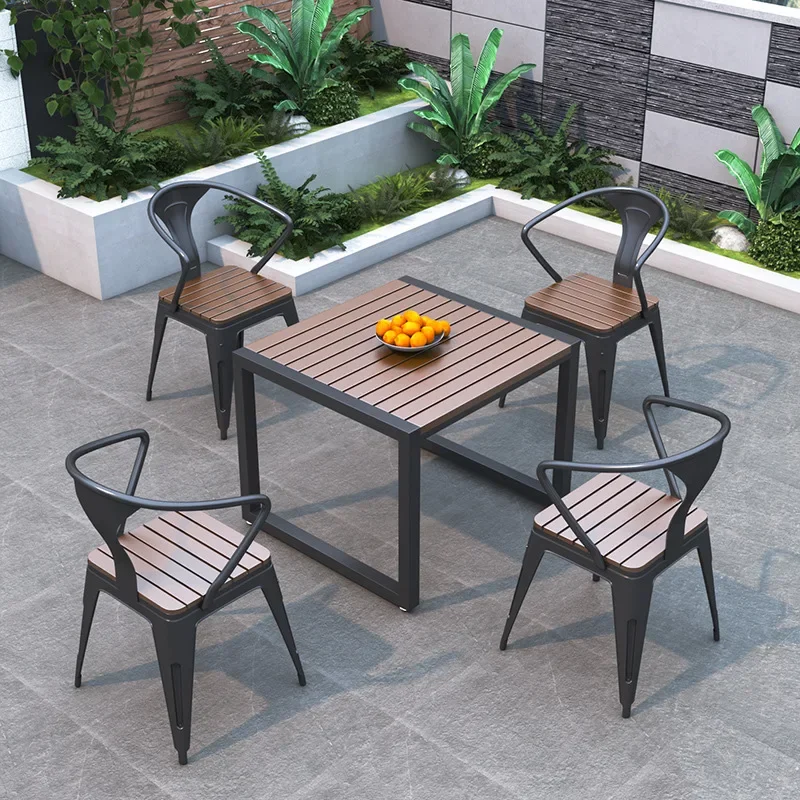 Outdoor tea table and chair combination courtyard garden outdoor preservative wood plastic wood leisure open-air terrace balcony