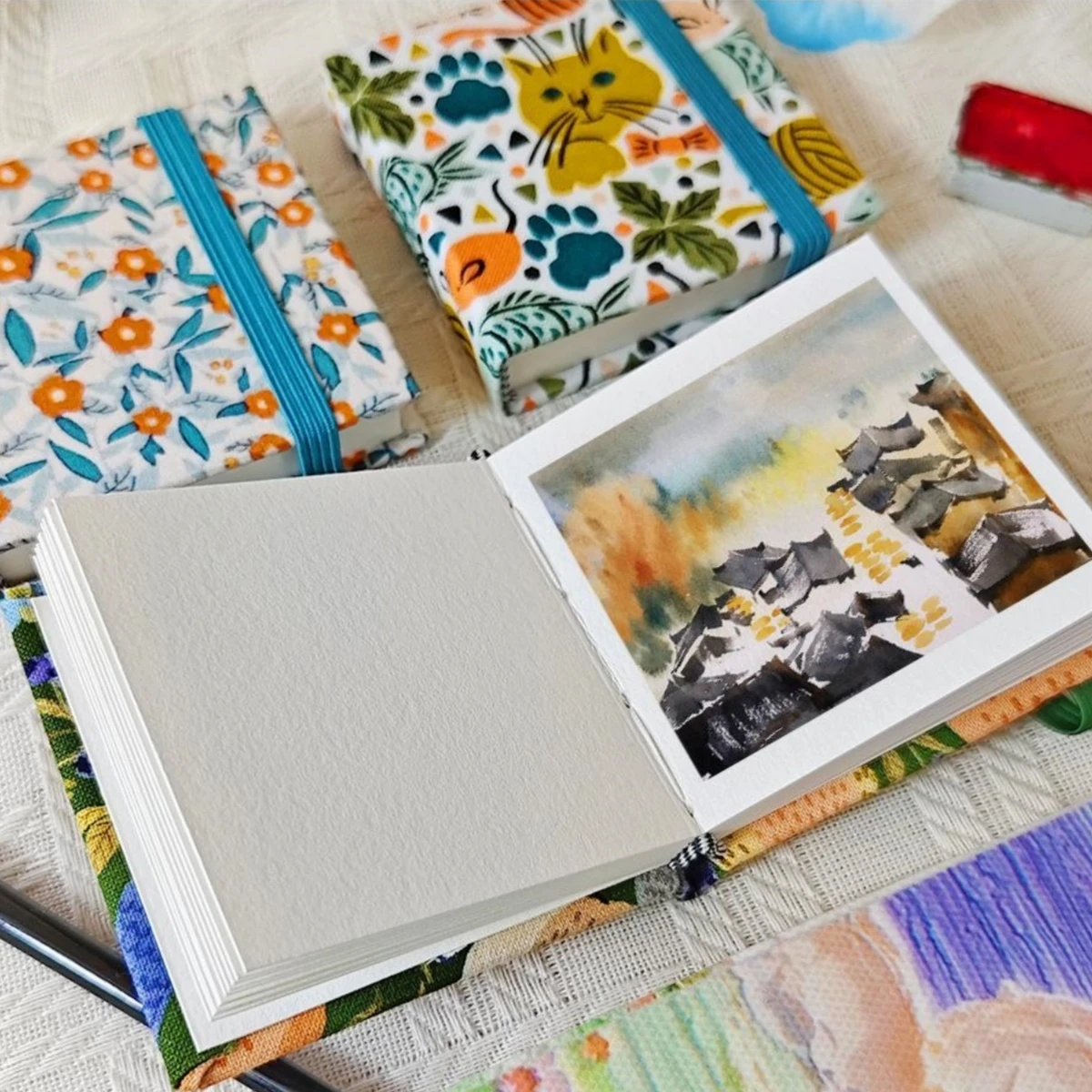 كتاب ألوان مائية صغير من القماش كراسة رسم فنية ثقيلة الوزن دفتر محمول من لب الخشب القطني ورق ألوان مائية كراسة الرسم في الهواء الطلق