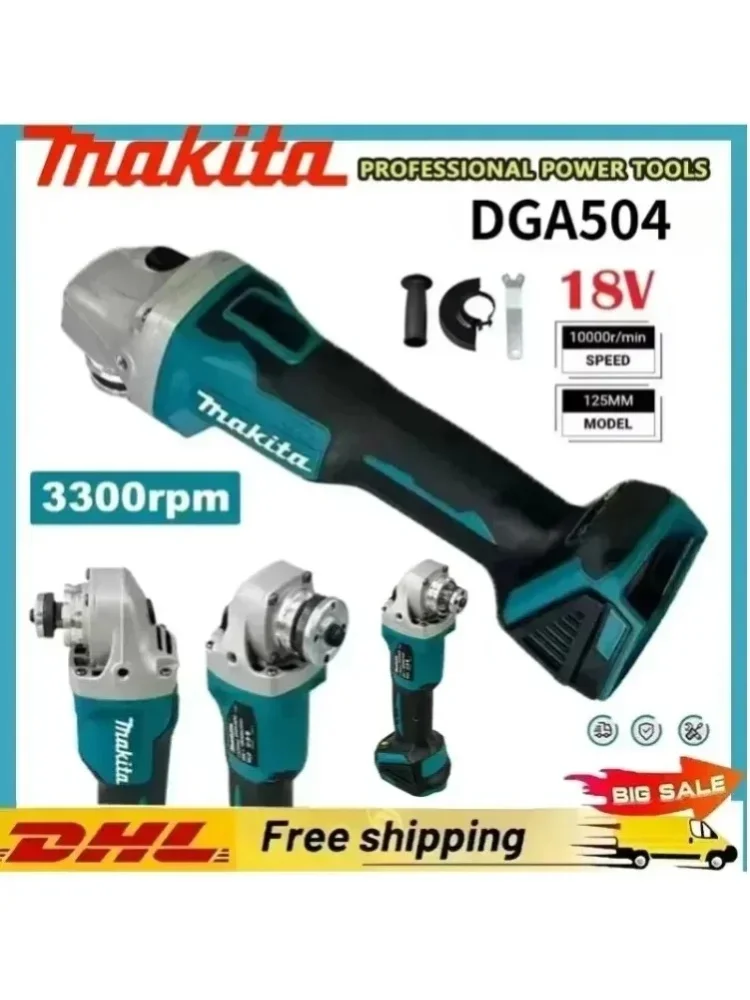 Makita 18V 125mm DGA504 – akumulatorowa, bezszczotkowa szlifierka kątowa o dużej mocy, zasilana baterią litowo-jonową, przeznaczona do cięcia i polerowania. — 2